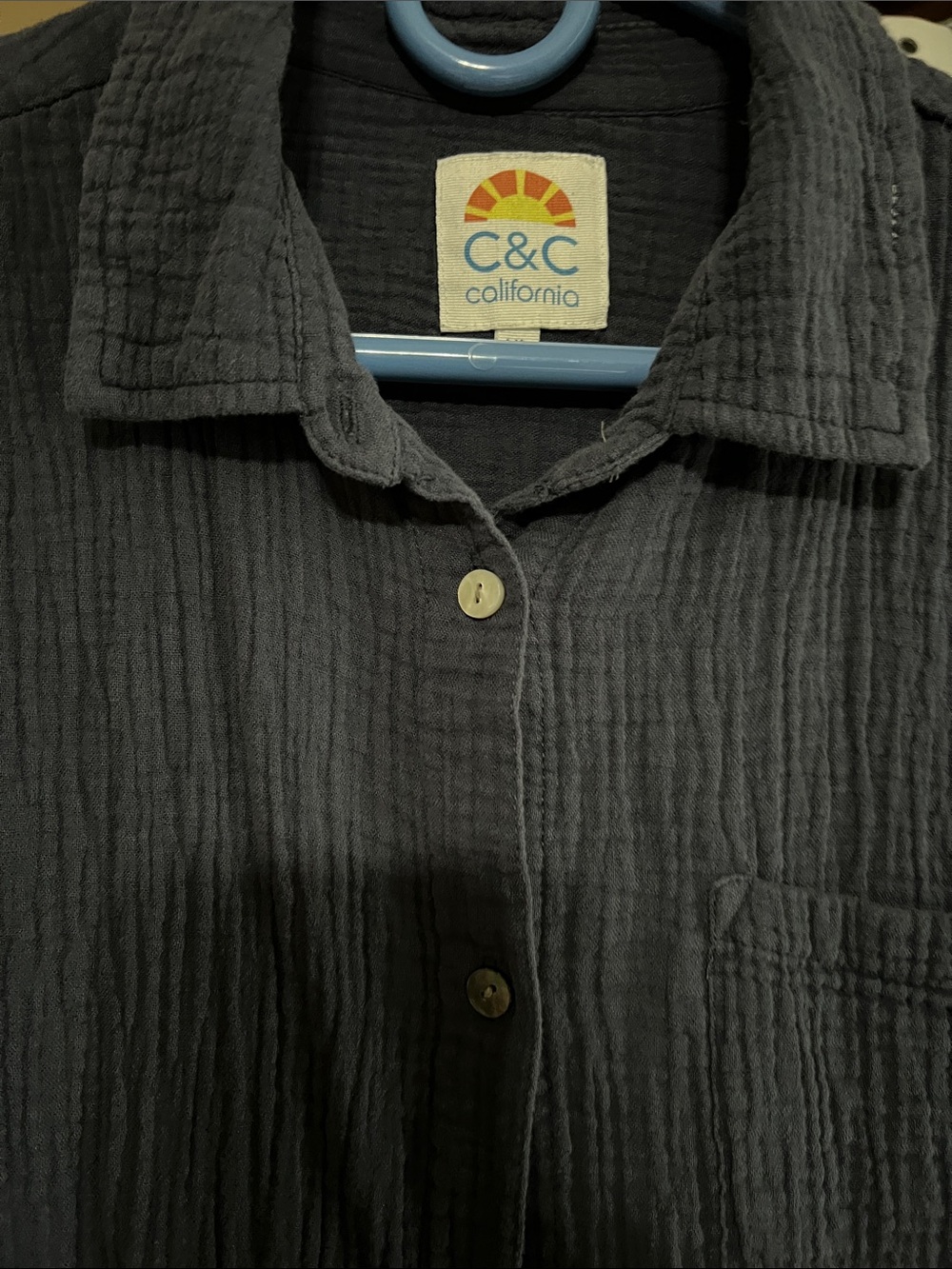 C&C California navy Textured Button-Up Shirt cropped shirt